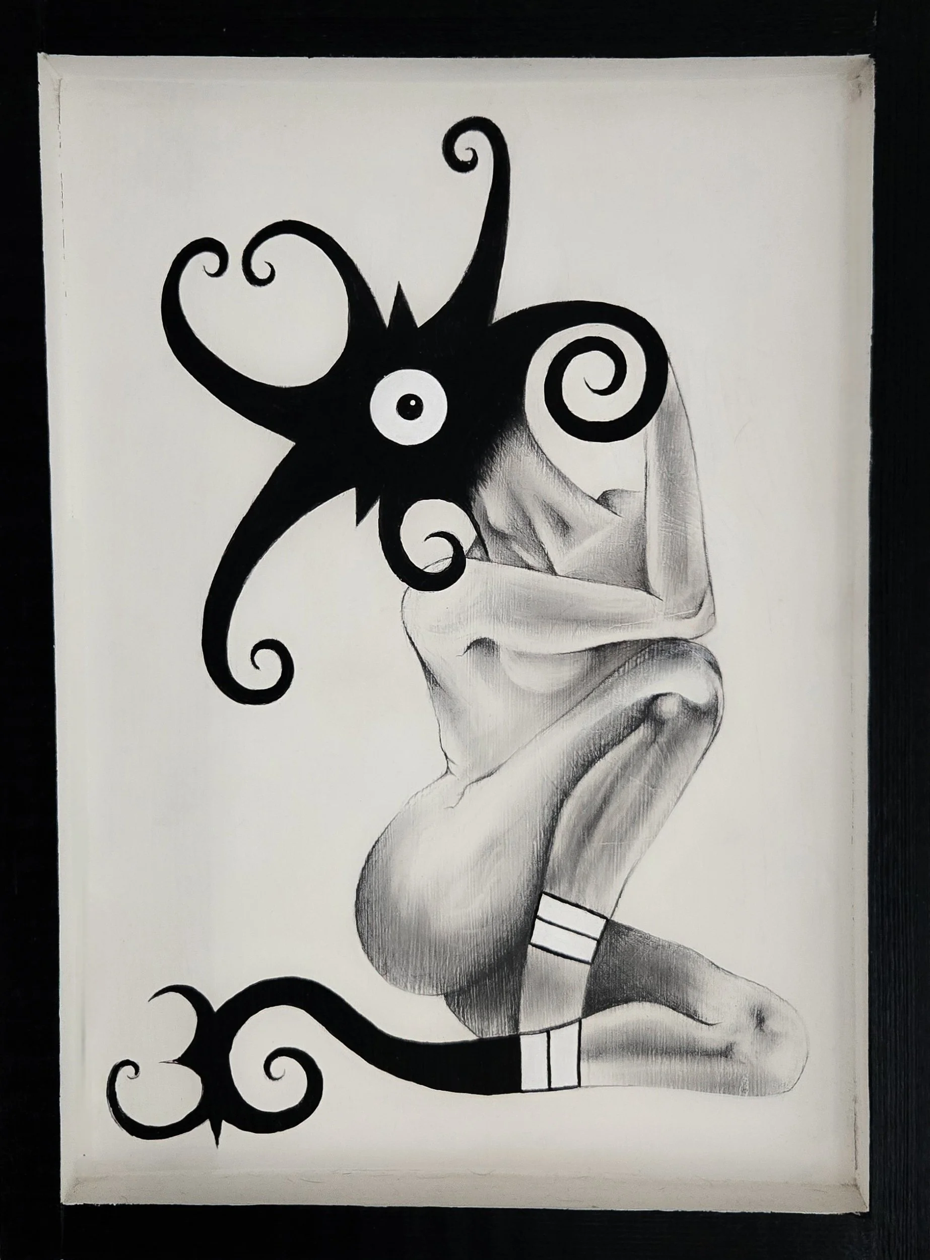 Fine art painting by Nate Doucette, Borneo Inspired Pinups series, figure study with tribal-inspired graphic design, 16 x 11 inches