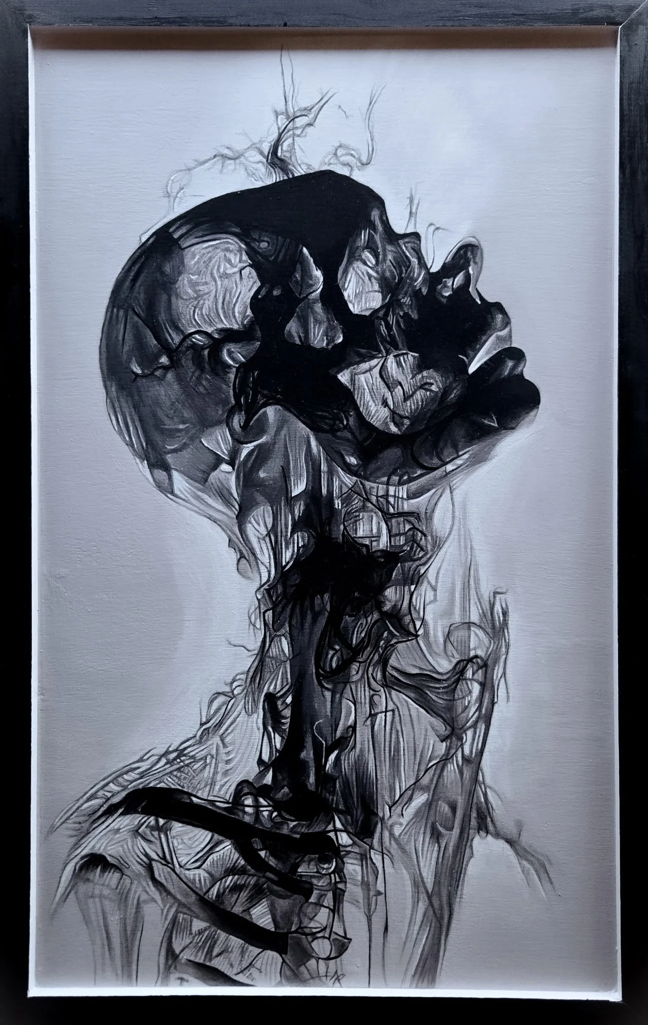 Veins of Vapor II, second in a three-part series, skull and neck anatomy fine art painting by Nate Doucette, 22 x 14 inches