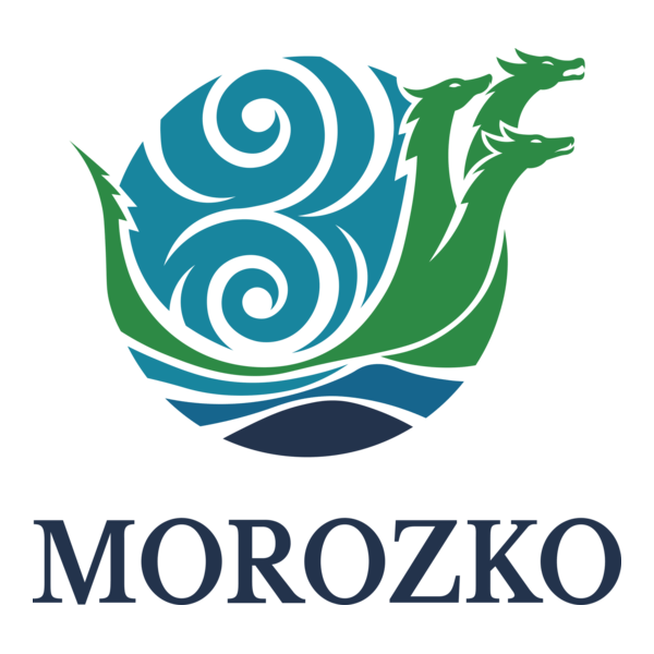 A stylized logo featuring a green dragon intertwined with blue swirling patterns, with the word "MOROZKO" written below.