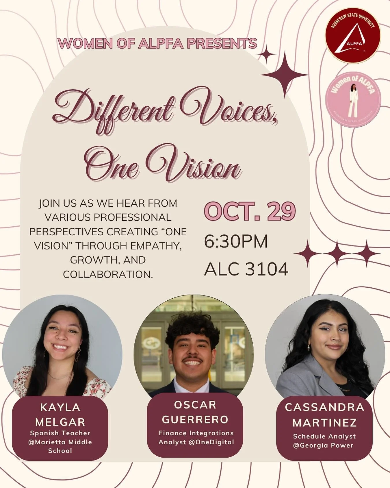 🌟 Come out next Wednesday as we kickstart Women of ALPFA: &ldquo;Different Voices, One Vision.&rdquo;
Expect games, prizes, and great conversations that celebrate how our differences make us stronger 💫 This event will also count as an ISENG! 
Every