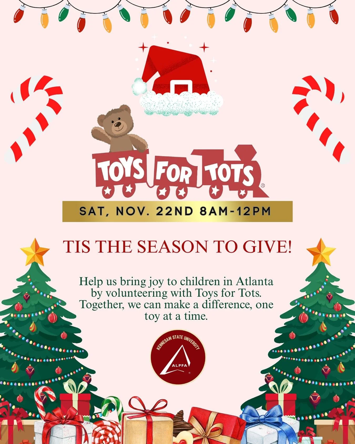 🌟Join ALPFA KSU as we partner with Toys for Tots to help bring holiday joy to children across Atlanta 🎄Let&rsquo;s come together, give back, and spread some cheer this holiday season! If you would like to volunteer please fill out the Google Form (