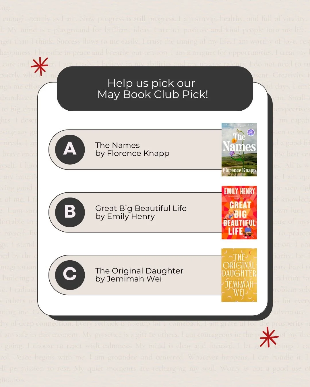 It&rsquo;s that time again! May is looking stacked and I honestly can&rsquo;t decide which world I want to fall into first. Do we want a historical mystery, some witty romance, or a deep dive into family bonds?
Take a look at the slides for the deets