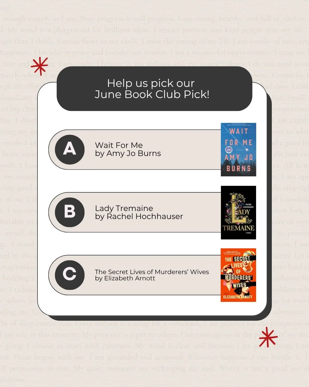 You know what time it is! 📚 How are we already to June?! Drop your vote below for our next book club pick 👇🏼
