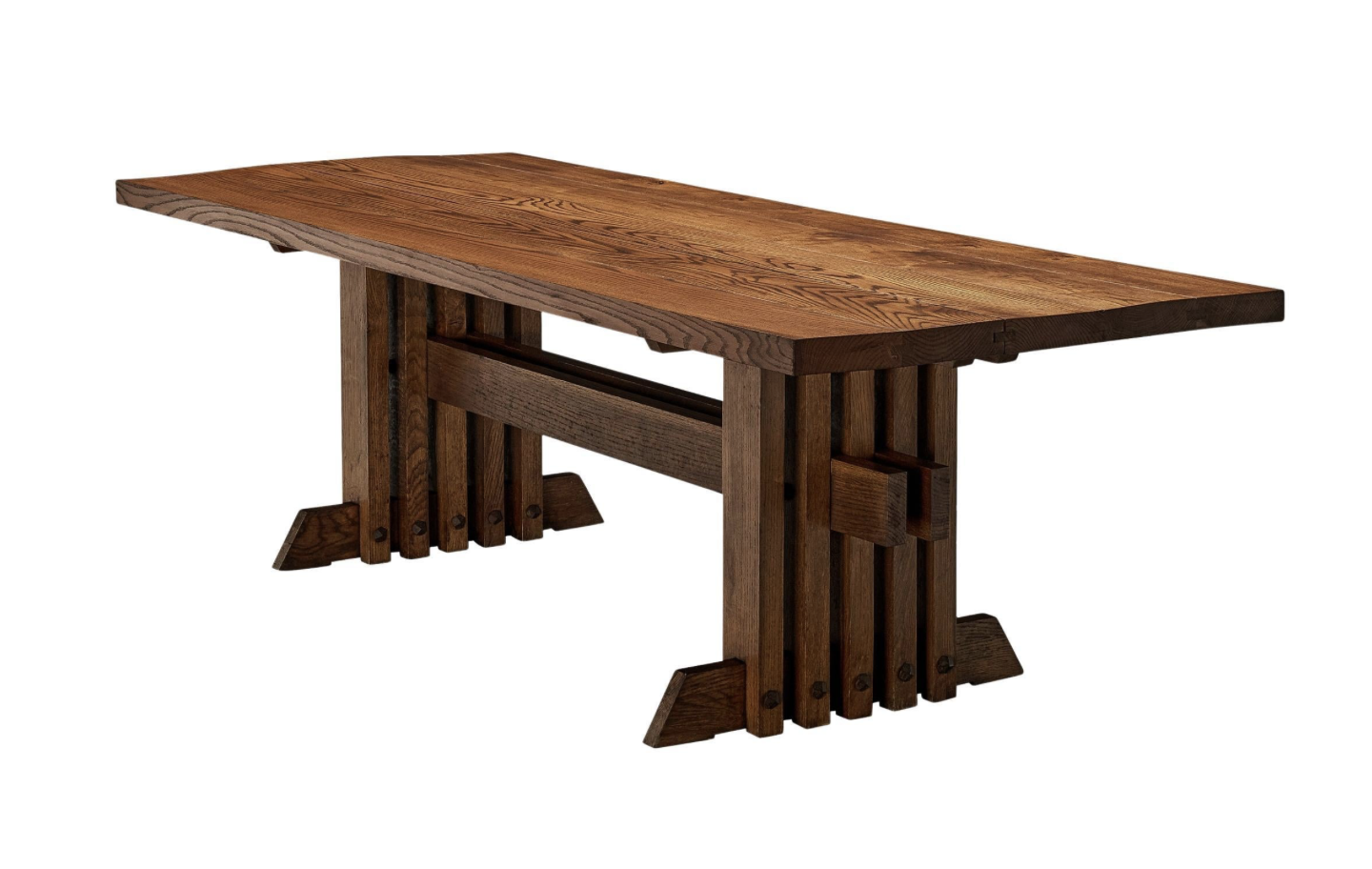 Custom Production:  Dining table in European oak with hand shaped hardware for Kingsley street