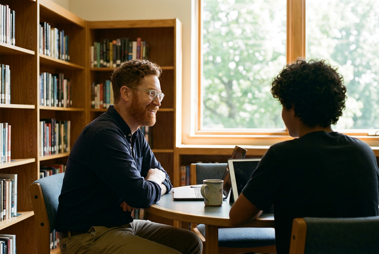 Houston Tutor Ted Conway at Desk with Student