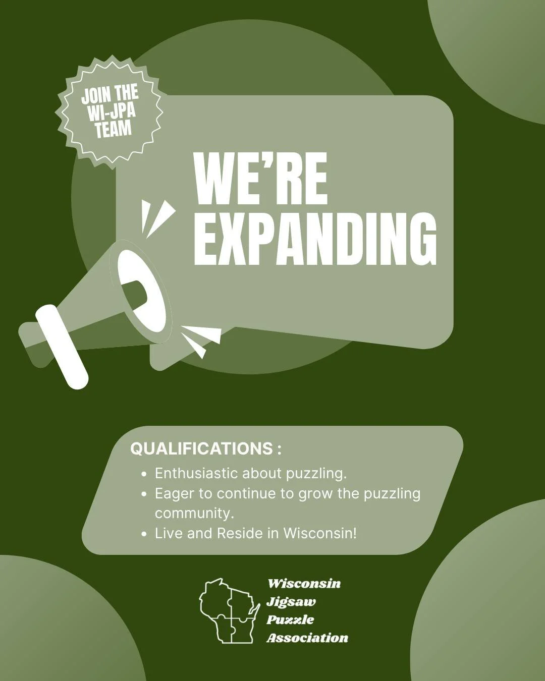 We're expanding our WI-JPA team!
WI-JPA has so many great ideas and things we want to do for the community, but we need more help to do it!

Check out the link in bio for the application and nomination form!