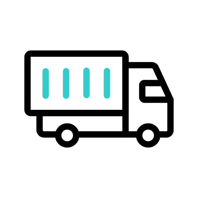Icon of a delivery truck with blue accents on the cargo area.