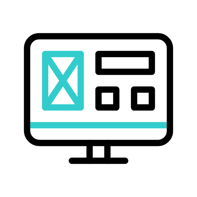 Icon of a computer monitor with a grid interface and buttons