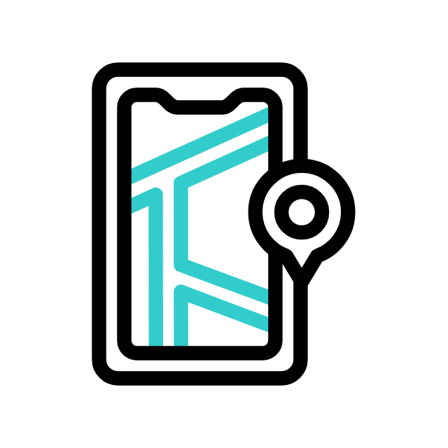 Illustration of a smartphone with a map and location pin icon, indicating navigation or GPS function.