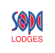 SDM Lodges logo featuring stylized blue and red lettering.