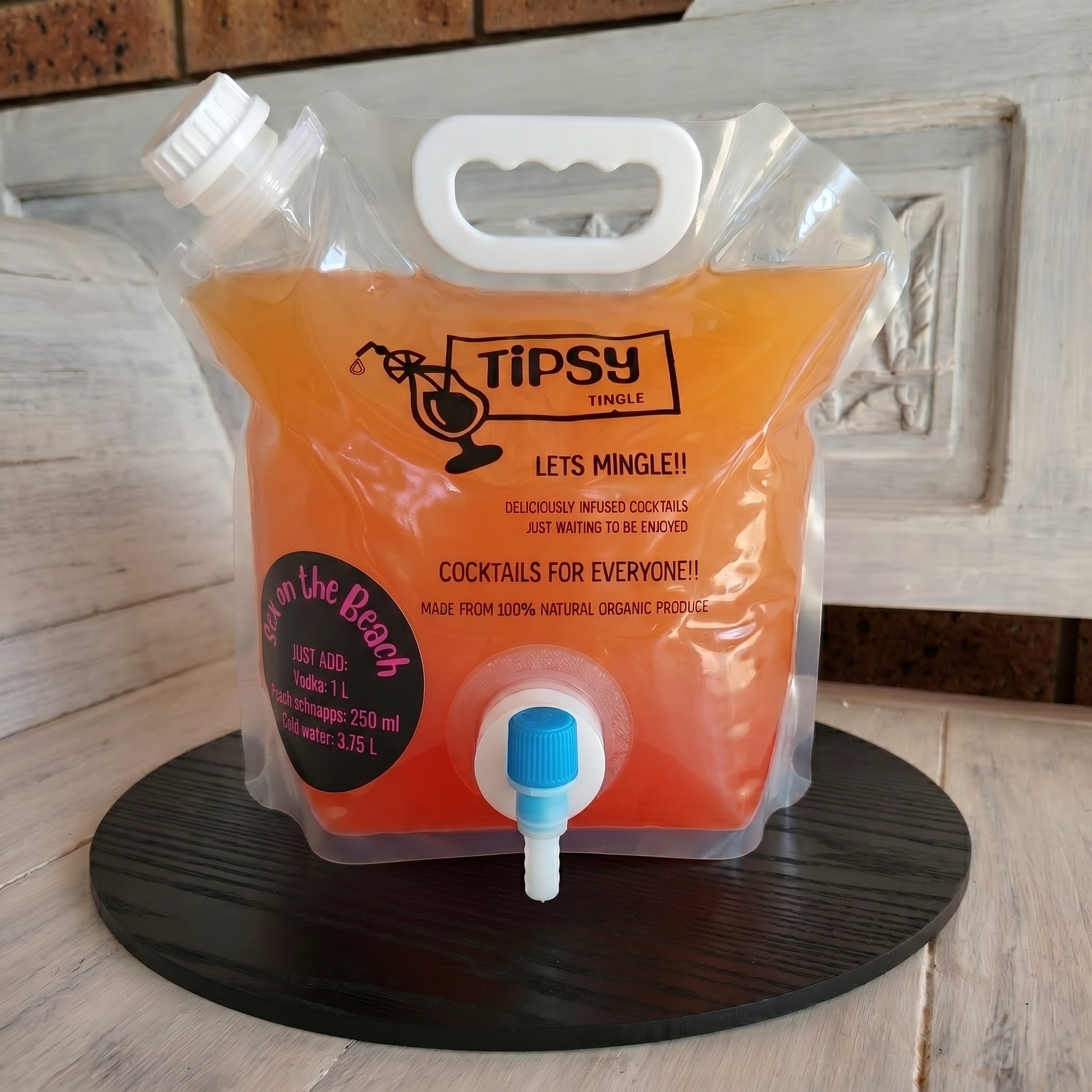 Tipsy Tingle Sex on the beach Cocktail Mix in a 5L party bag for easy cocktails at home.
