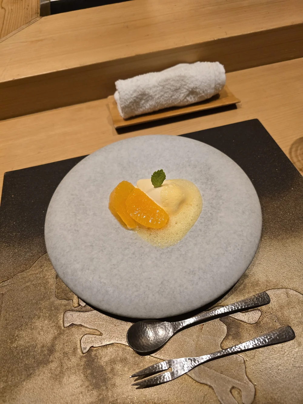 Dish 9 — Ginger ice cream with mandarin