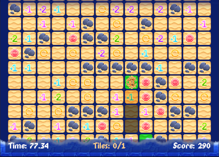 Blocked by three rock tiles, the player has nowhere to go and will lose as the waves catch up to them