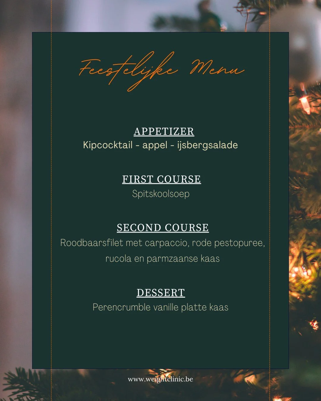 Ook zoekende naar lekkere gerechtjes om te serveren op kerstavond? Onze di&euml;tisten staken de hoofden bijeen met een smakelijke menu als resultaat 🤗. Hou onze socials zeker in de gaten om de gerechten met instructies en benodigdheden niet te miss