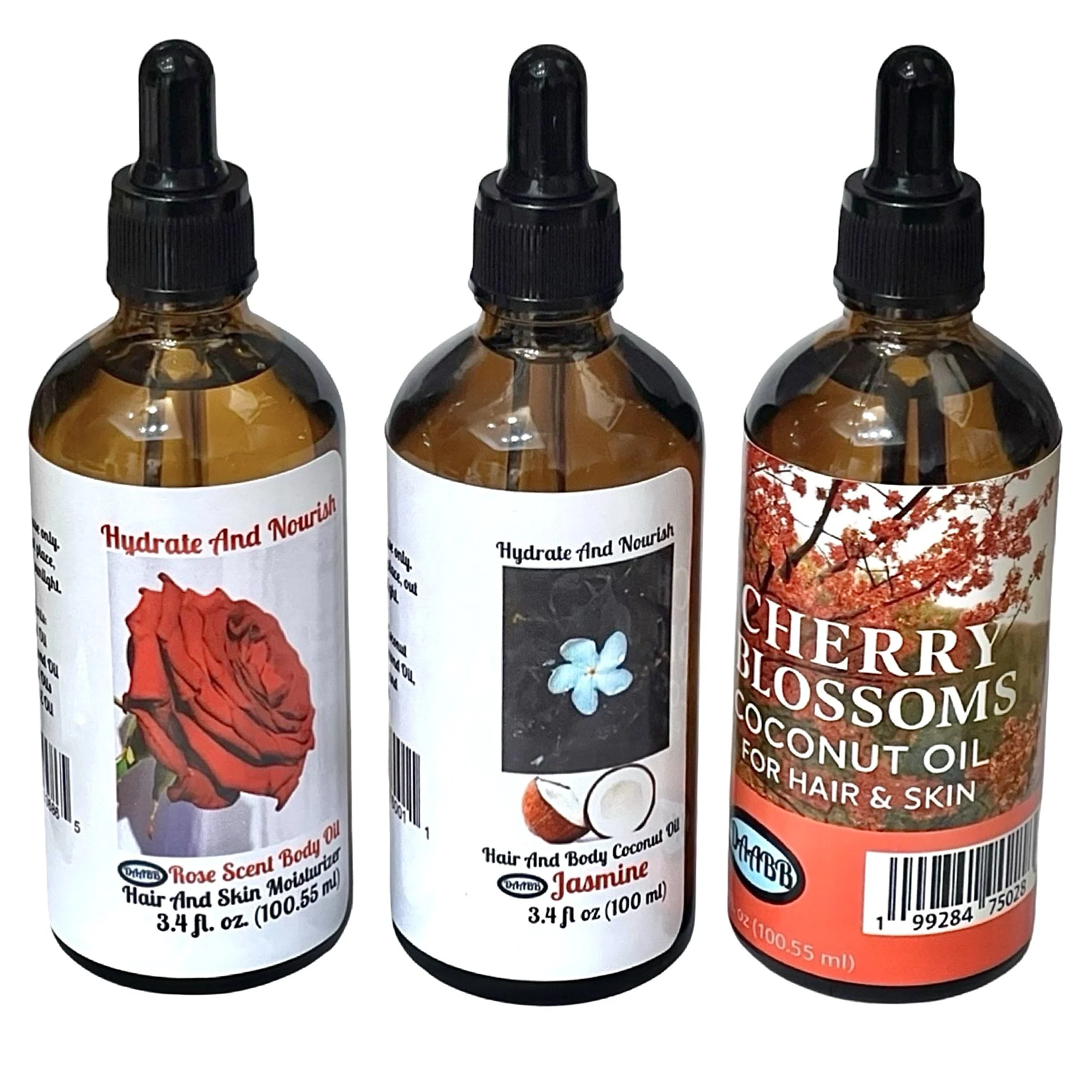 3Pack Hair and Skin Scented Body Oil Set. 3.4 Fl. Oz Travel Size Containers