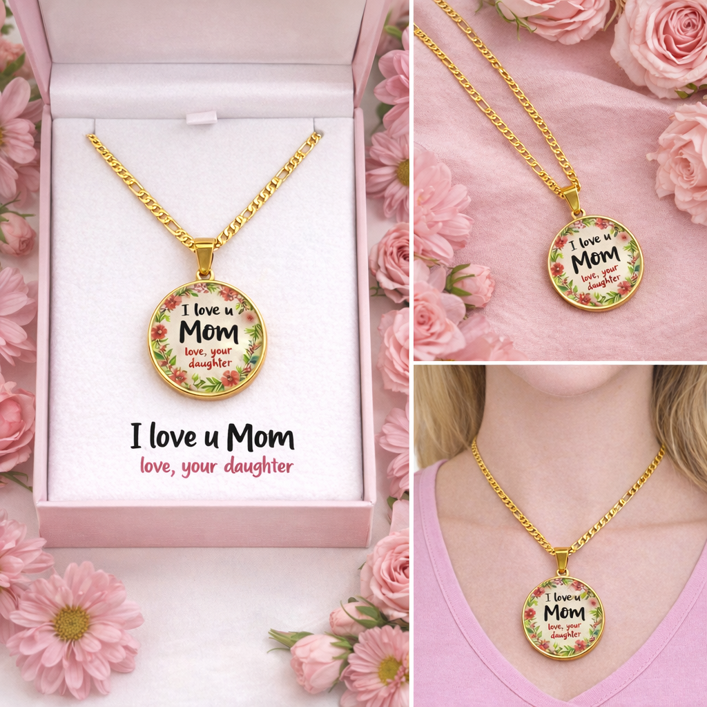 Personalized Floral Pendant Necklace & Earring Set - 4 Meaningful Variations | Stainless Steel | 1.1" Pendant | 18" or 24" Chain Options