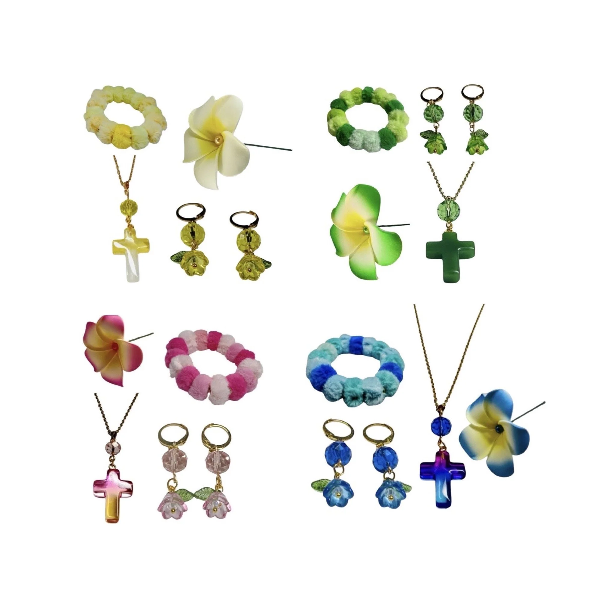 Women's Plumeria Accessory Set - Jewelry, Scrunchie, & Flower