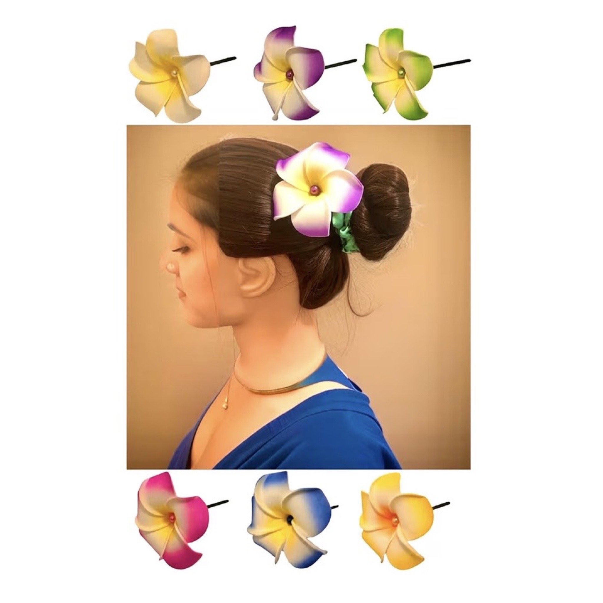 5 Piece Plumeria Flower Hair Sticks. Flower Hair Accessories