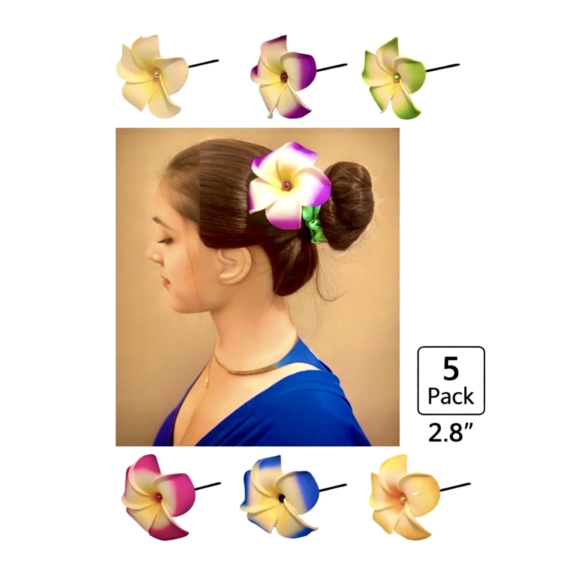 5 Piece Plumeria Flower Hair Sticks. Flower Hair Accessories
