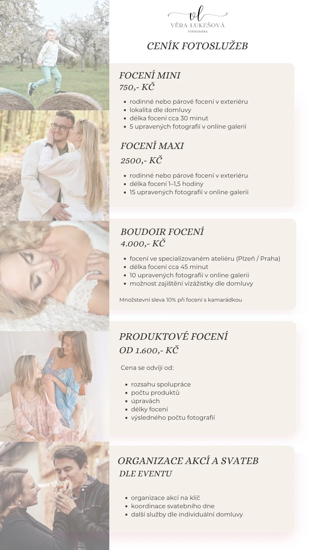 Ceník fotoslužeb fotografa. Stříbro, Plzeň, Karlovarský a Středočeský kraj.
