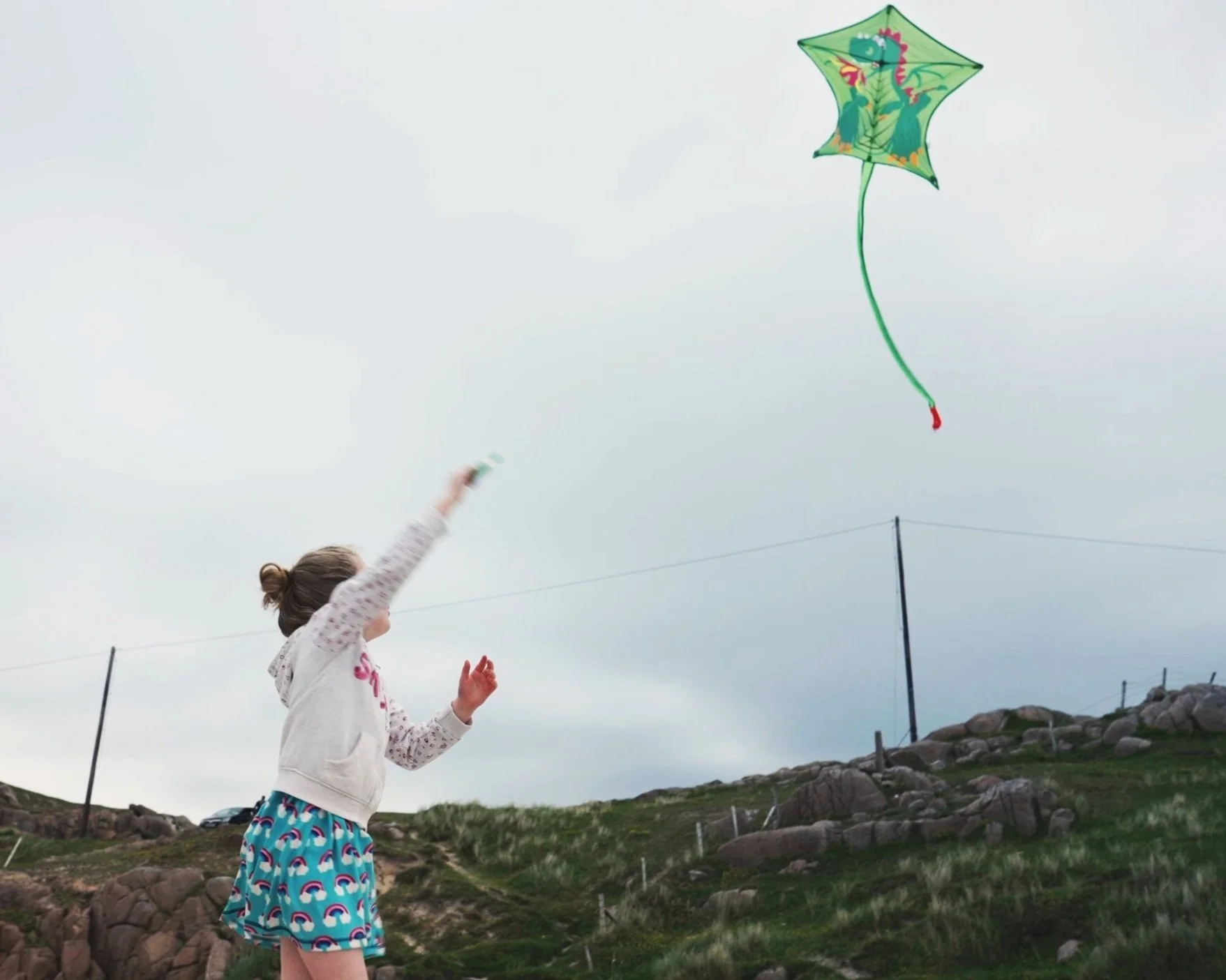 mergaitė leidžia aitvarą
