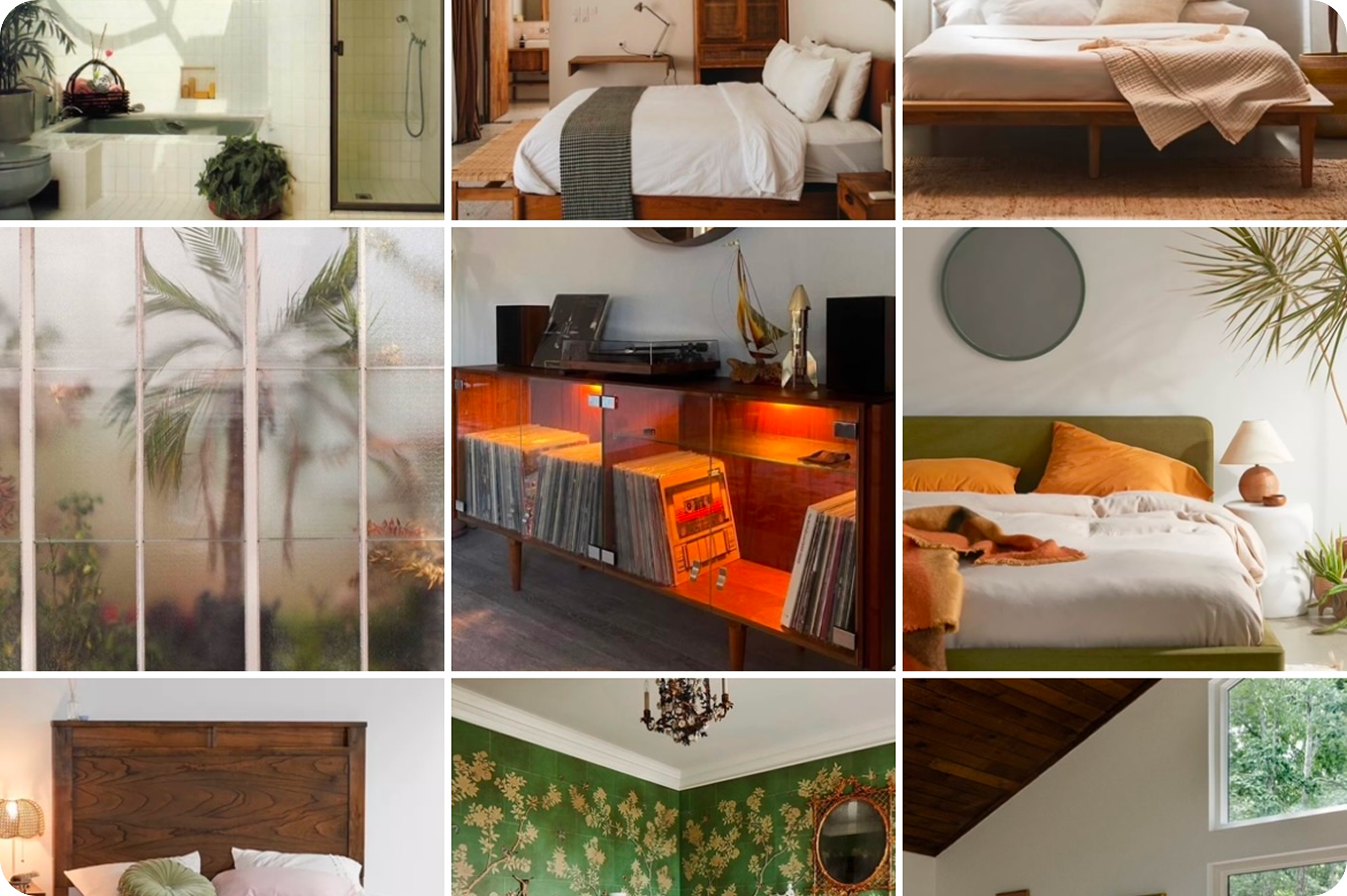 LOS ANGELES: Bedroom interior design mood board. Design research, renovation plans and visual curation by Mia James.