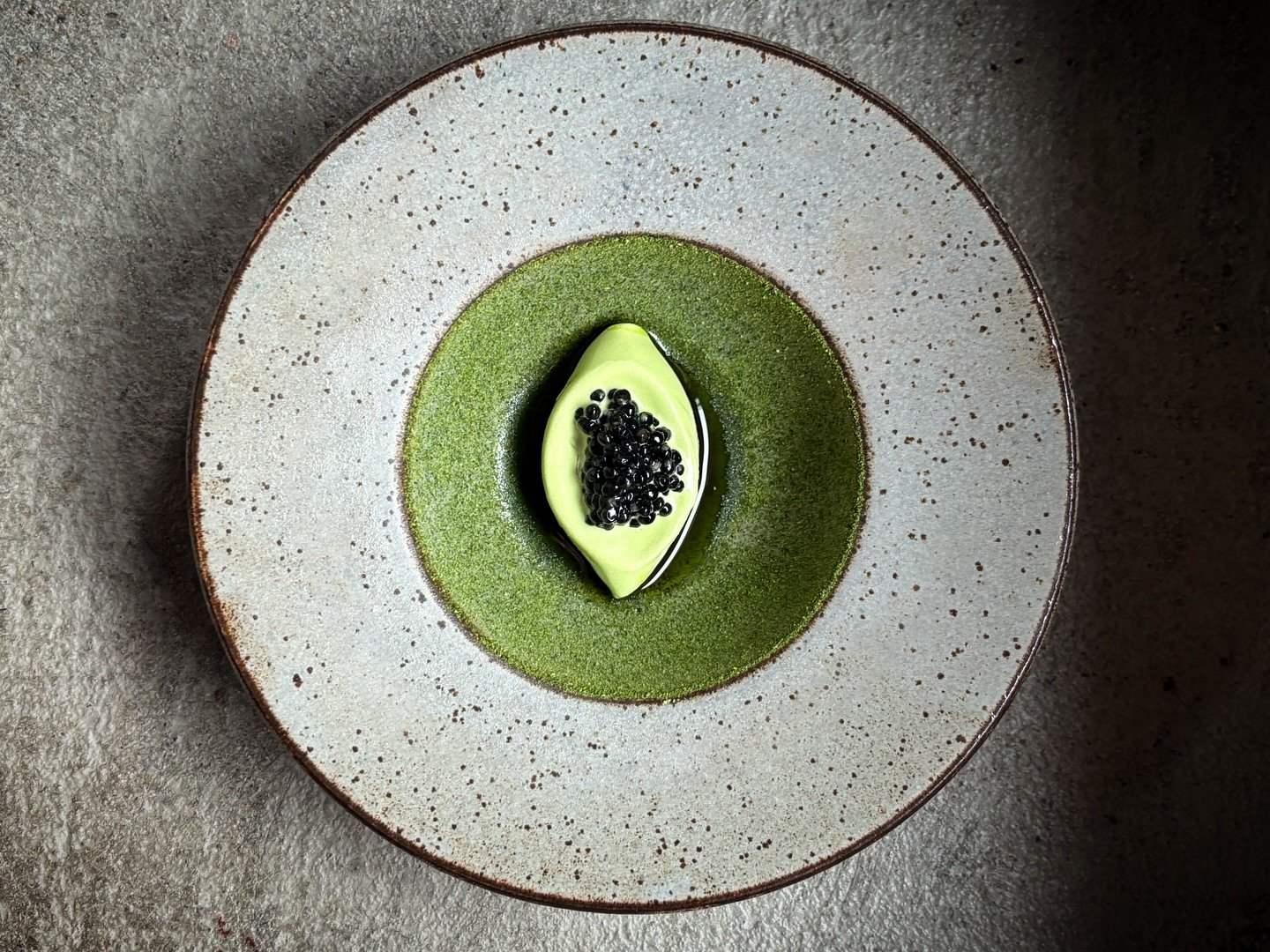 Our current pre dessert is a grass ice cream with sturgeon roe from @arcticroeofscandinavia &amp; sea lettuce powder.

This grass ice cream has been a quiet project for over a year &mdash; an idea sparked by the unexpected matcha &amp; banana notes i