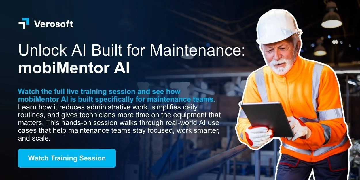 Unlock AI built for maintenance: mobiMentor AI. Watch the full live training session and see how mobiMentor AI is built specifically for maintenance teams.