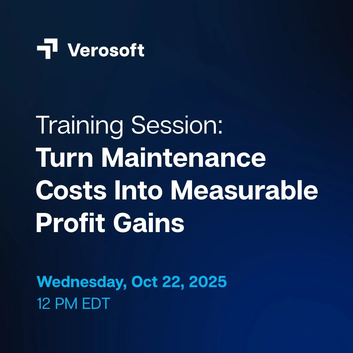 Annonce d'une session de formation en direct intitulée « Transformez vos coûts de maintenance en gains mesurables » le mercredi 22 octobre 2025 à 12 h (heure de l'Est).