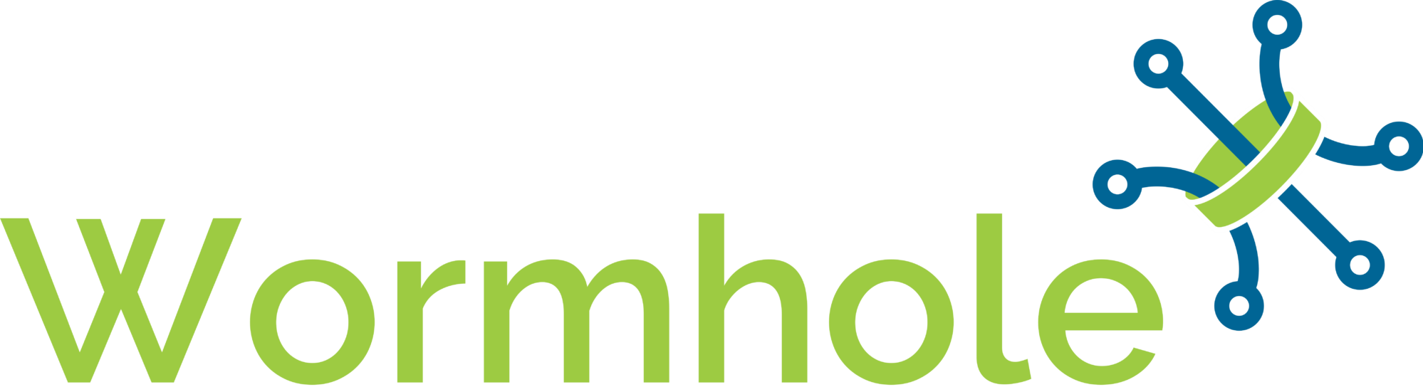 Le logo de Wormhole, qui comporte le motWormhole" en texte vert et une illustration d'un wormhole et de nœuds connectés.