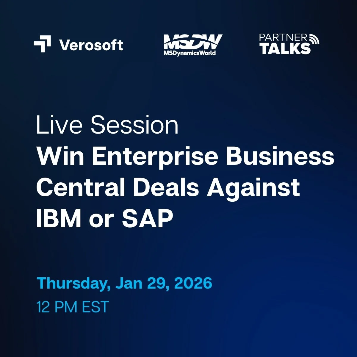 Annonce d'une session de formation en direct pour remporter business central Win Enterprise business central face à IBM ou SAP