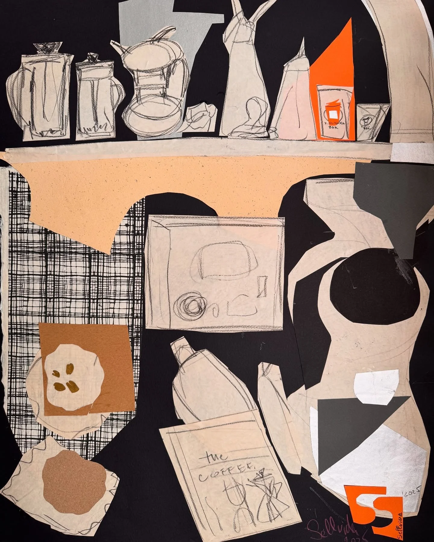 2025 artwork.🔲 &ldquo;The Coffee&rdquo;, is a 65x50 cm mixed-media composition inspired by the artist&rsquo;s experience at a newly discovered coffee spot @kolichkabar ☕in Sofia, Bulgaria. The artwork captures the industrial brutalism of the caf&eac