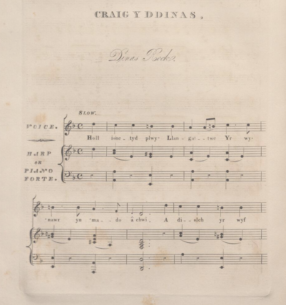 Sheet music titled 'Craig y Ddinas' with musical notes for voice and harp or piano forte.