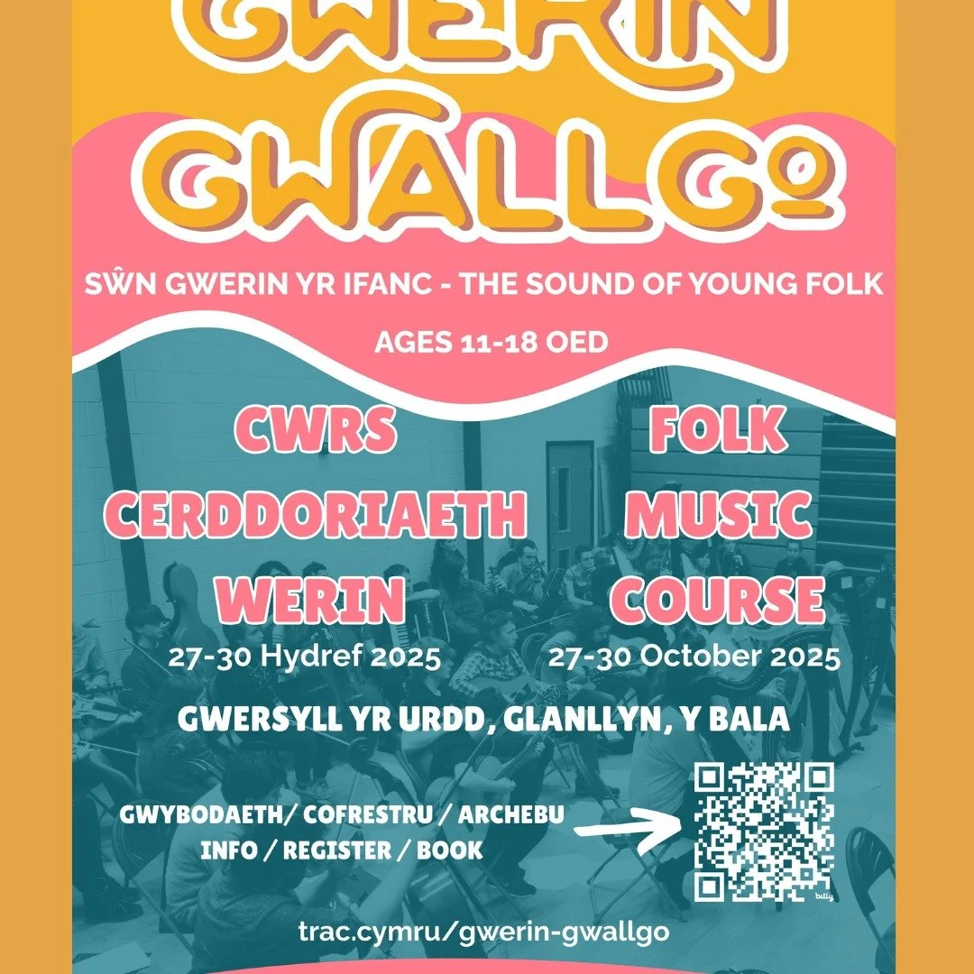 #GwerinGwallgo
Ymunwch &acirc; ni yn y dathlu drwy fynychu cyrsiau Gwerin Gwallgo Trac Cymru yng Gwersyll yr Urdd Glan-llyn! ✨ 
📆 27 - 30 Hydref | October 
Don&rsquo;t miss out on a weekend of celebrating Welsh traditional music, dance and history w
