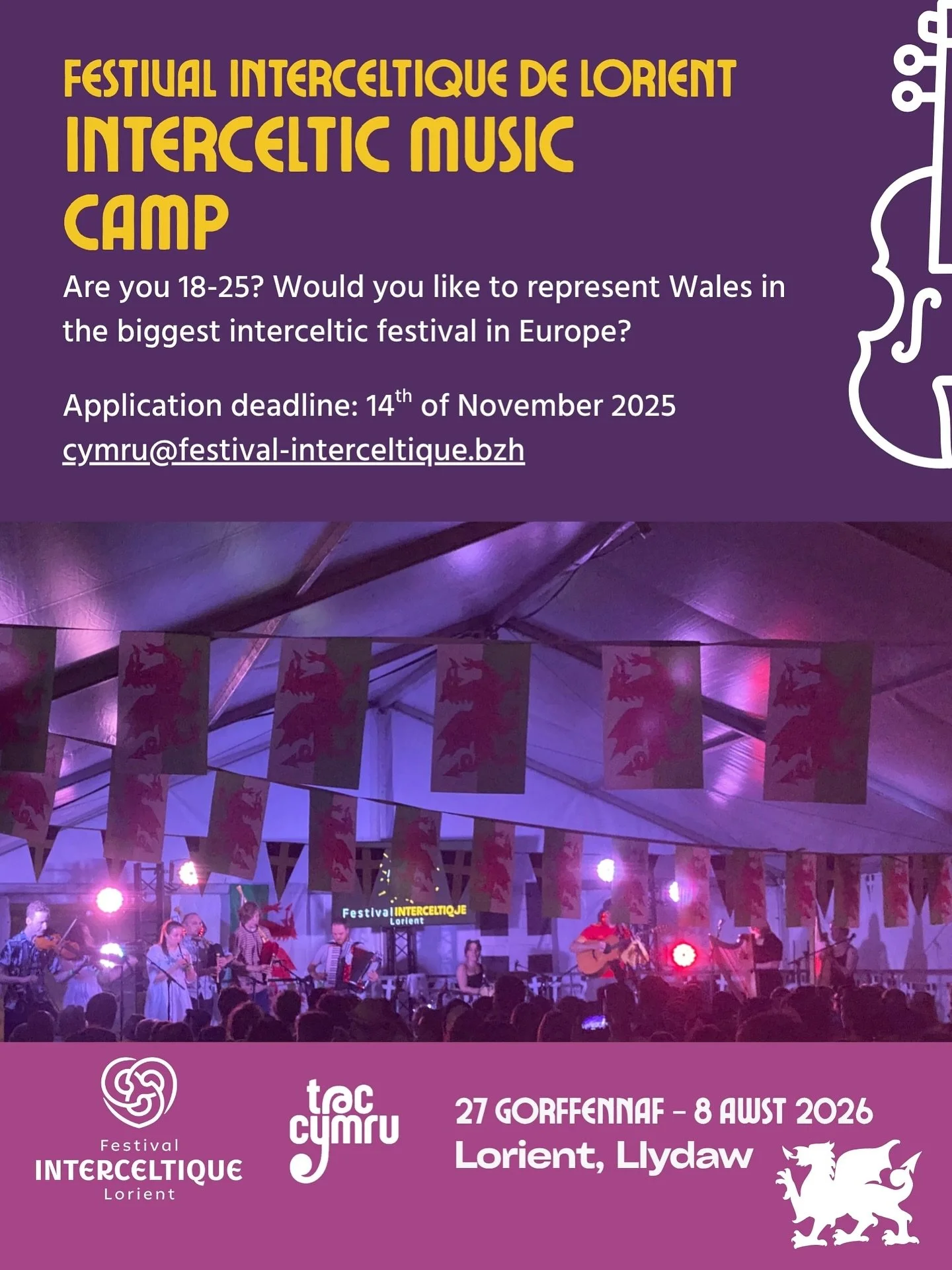 The Festival Interceltique de Lorient 2026 is seeking young traditional musicians to take part in the second Interceltic Music Camp from 27th July to 1st August, followed by performances as part of the festival from 2nd to 8th of August. The music re