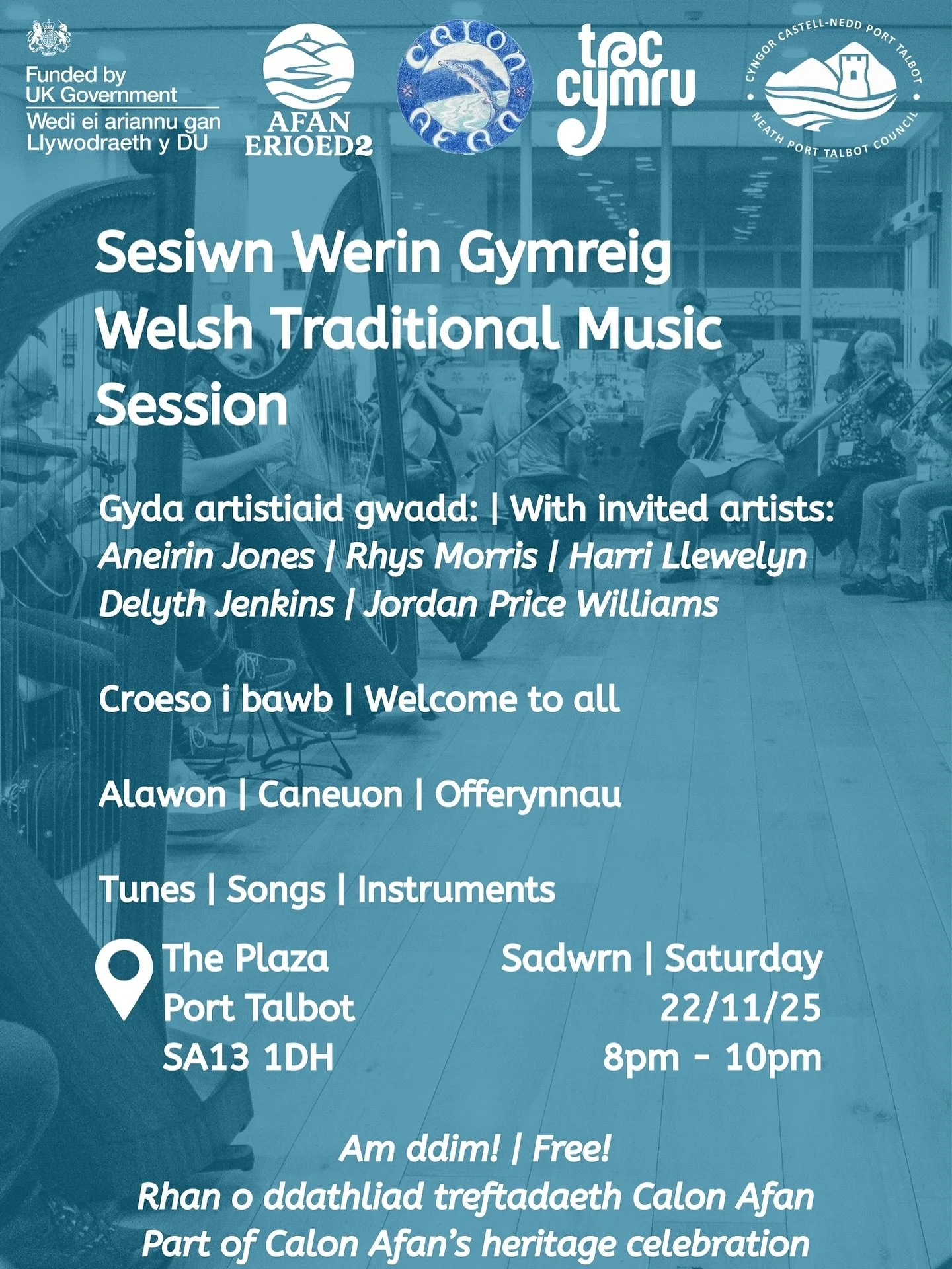 Sesiwn werin ar nos Sadwrn ym Mhort Talbot fel than o waith @calonafan | Welsh music session in Port Talbot this Saturday night. Open to players and listener!