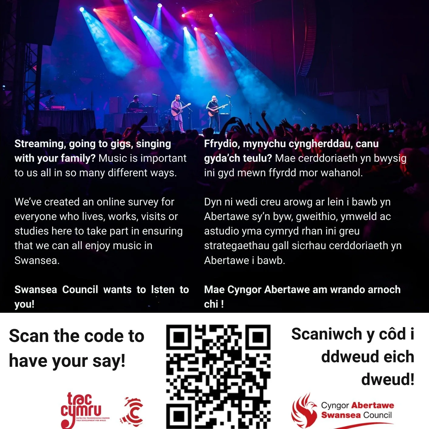 Archwiliad Dinas Gerddgar : Music Friendly City Audit, Open Meeting : Cyfarfod Agored

Sunday 30 November 2025
13:00 19:00
Hippos
197A High StWales, SA1United Kingdom
Your chance to have a say in the future of music in Swansea, why you value it and h