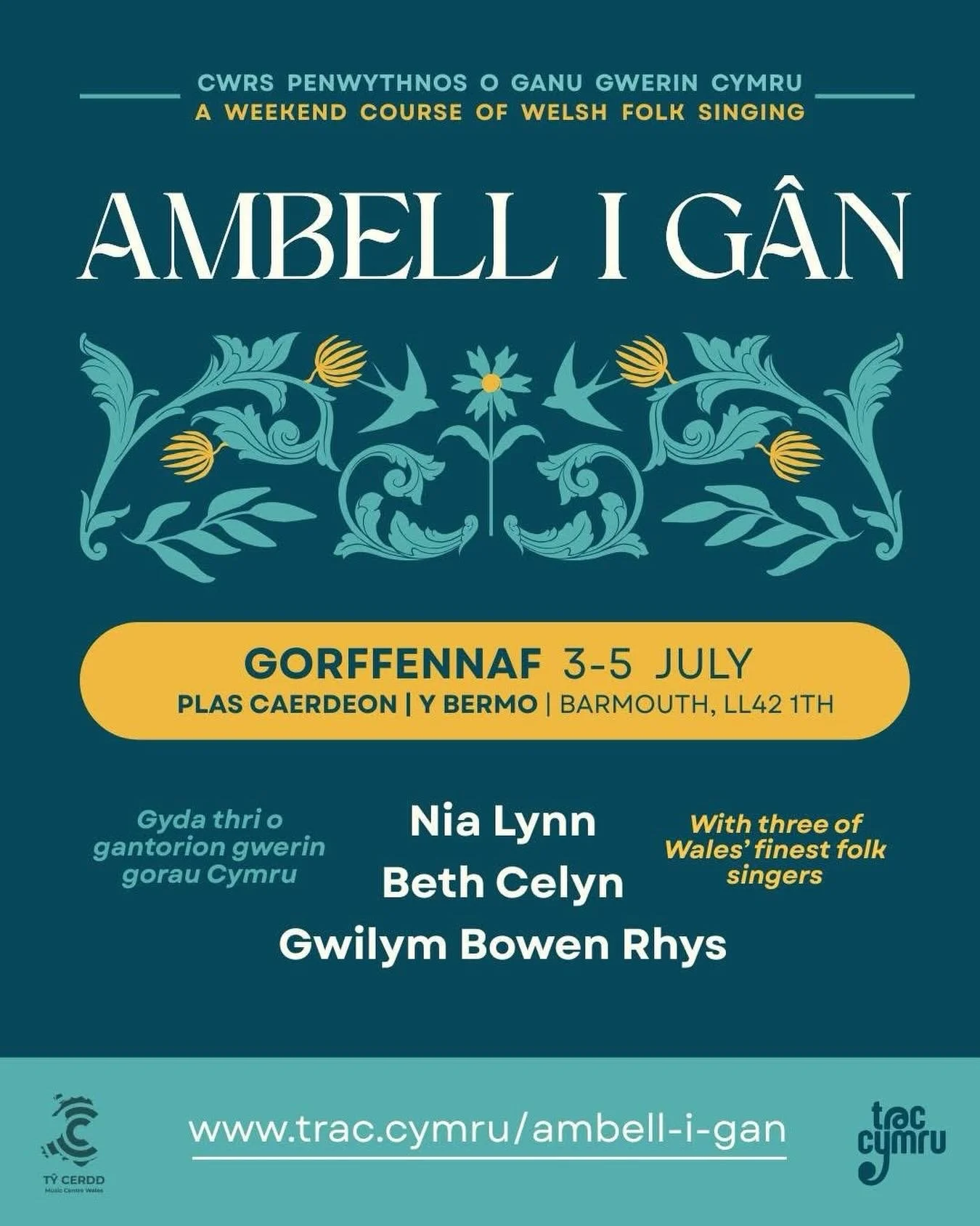 THIS JULY ⭐  GORFFENNAF

Mae ein Cwrs Penwythnos o Ganu Gwerin Cymru gyda thri o gantorion gorau Cymru yn dychwelyd yr haf hwn!

Our Welsh Folk Singing Course with three of Wales&rsquo; finest singers returns this summer!

@nia_owain_lynn @bethanycel
