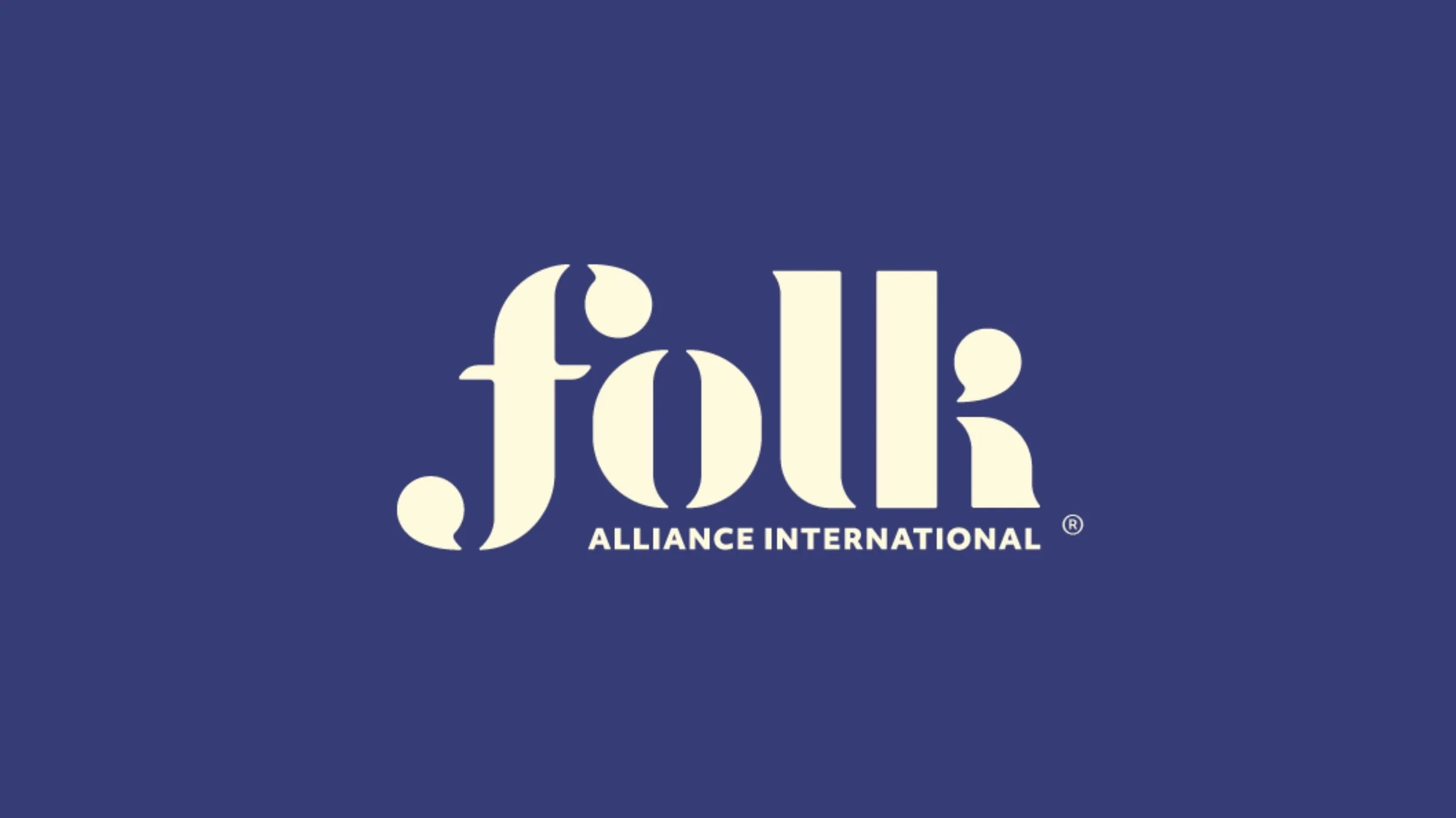 Logo of "folk Alliance International" on a blue background.