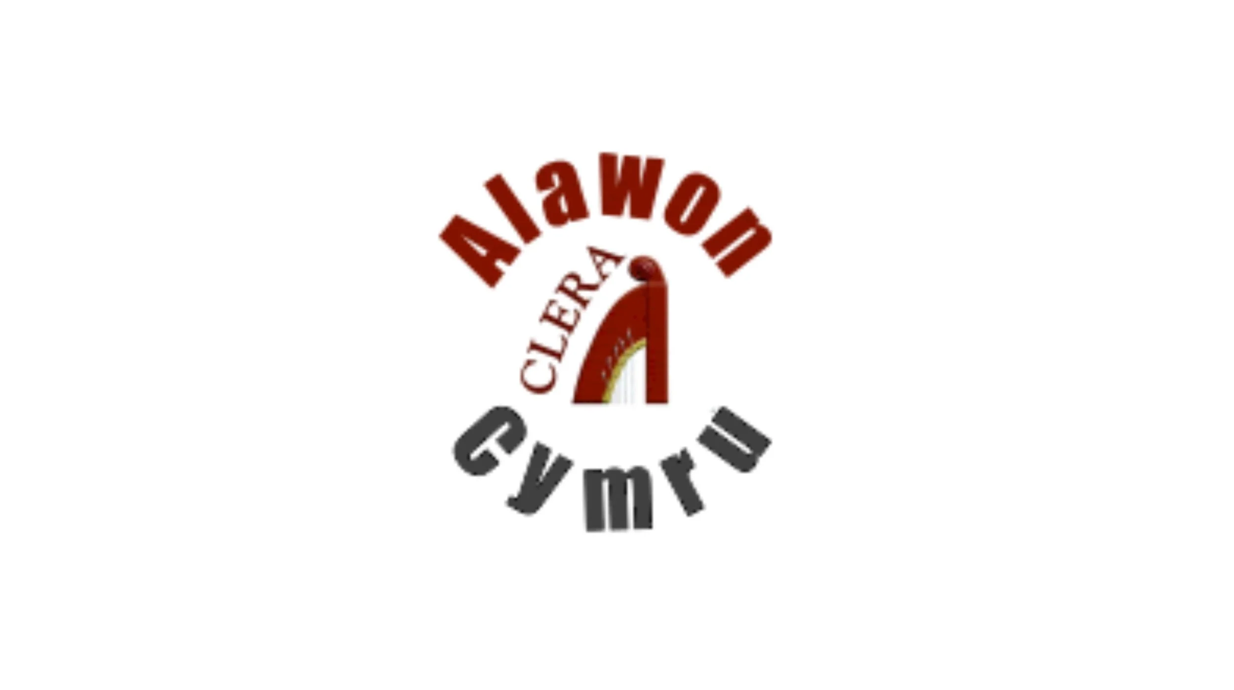 Logo with text "Alawon Clera Cymru" and an image of a harp.