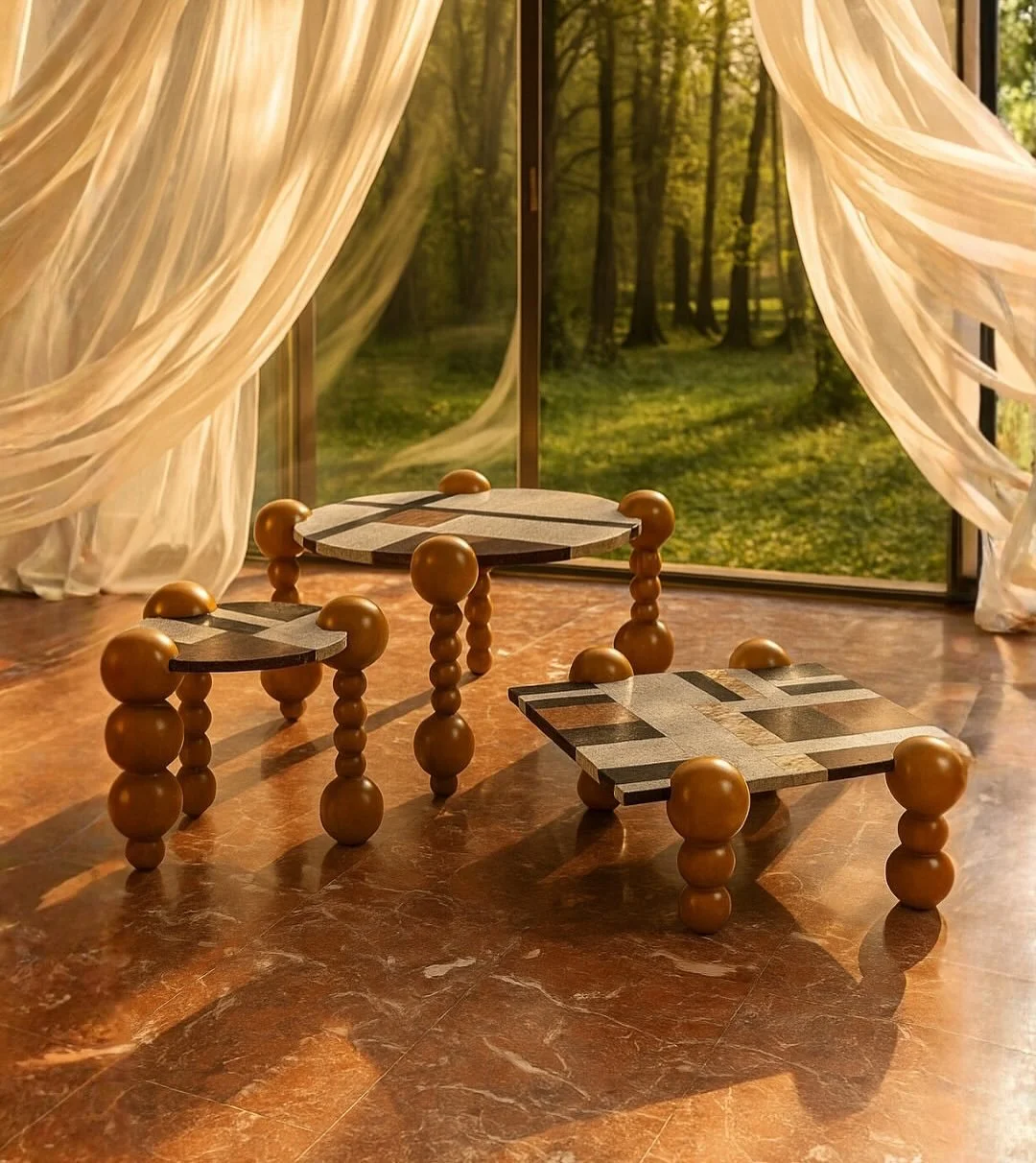 Lan&ccedil;amento com perfume de hist&oacute;ria por aqui! Mesas de apoio Terrazzo, em marchetaria de pedras naturais como m&aacute;rmore e granito. Provenientes de res&iacute;duos do mercado de pedras e manufaturado pela Minith Design Rochas, os tam