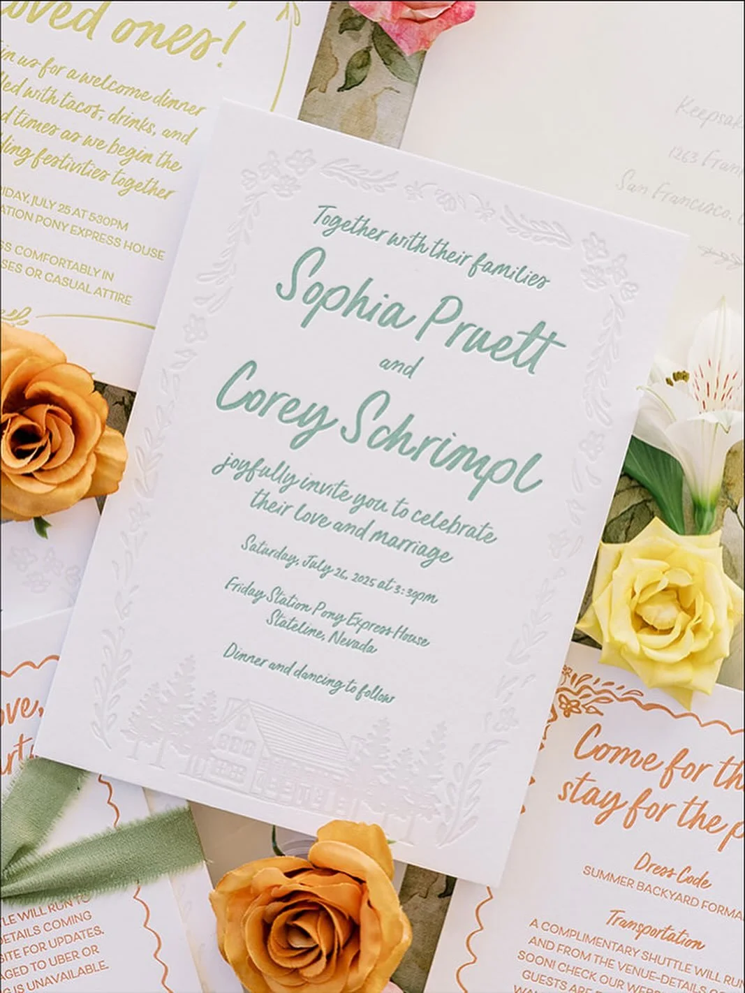 Illustration vs. real life 🤍 One of my favorite details from Sophia and Corey&rsquo;s suite was the venue illustration I created; tonally printed to subtly capture the charm of their wedding setting without taking attention away from the invitation 