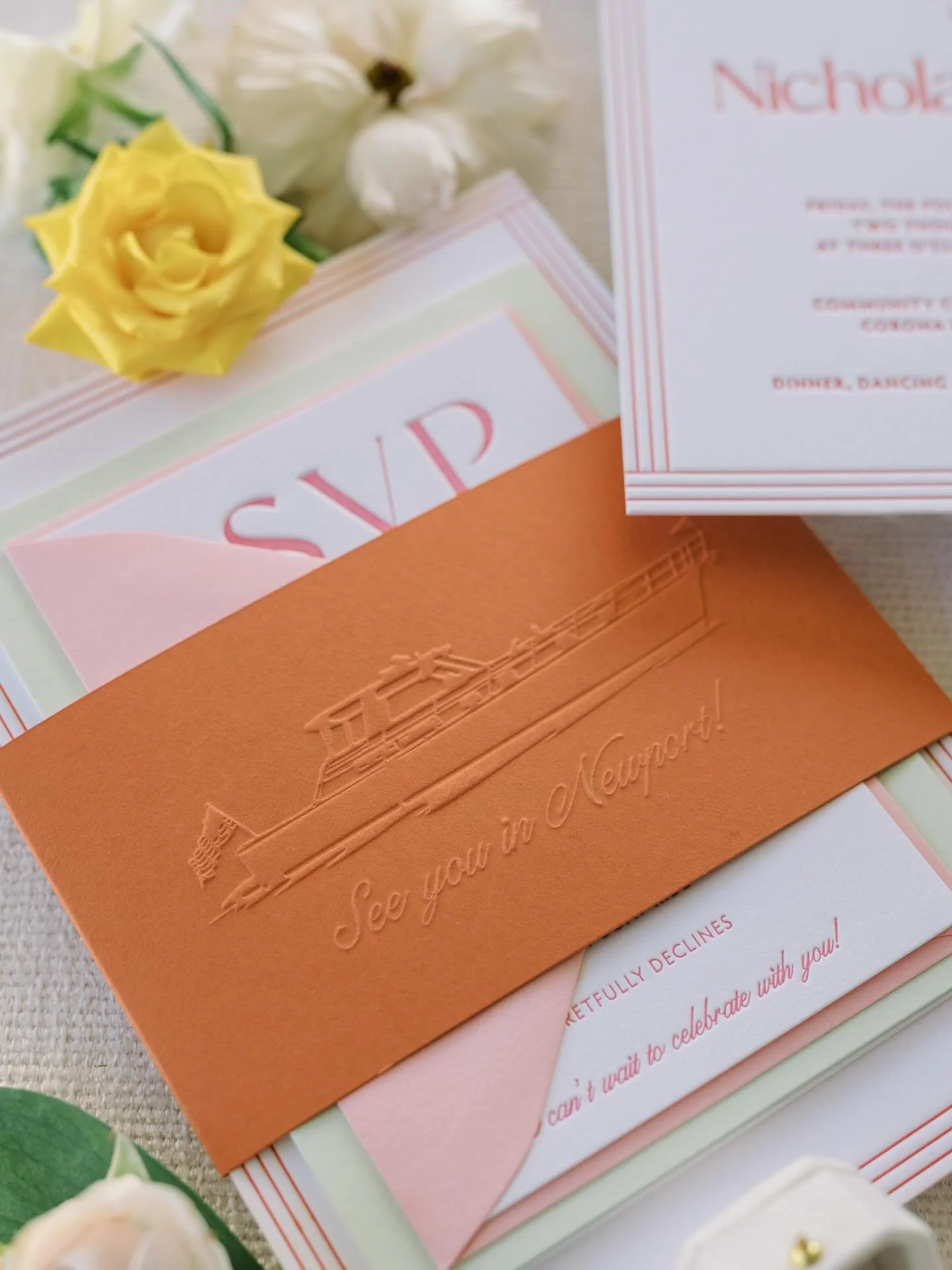 It&rsquo;s wedding eve for A &amp; N!! I loved embossing these belly bands, especially since it&rsquo;s not just any boat&hellip; it&rsquo;s the bride&rsquo;s family boat they&rsquo;ll ride on after the ceremony to their yacht club reception. So exci
