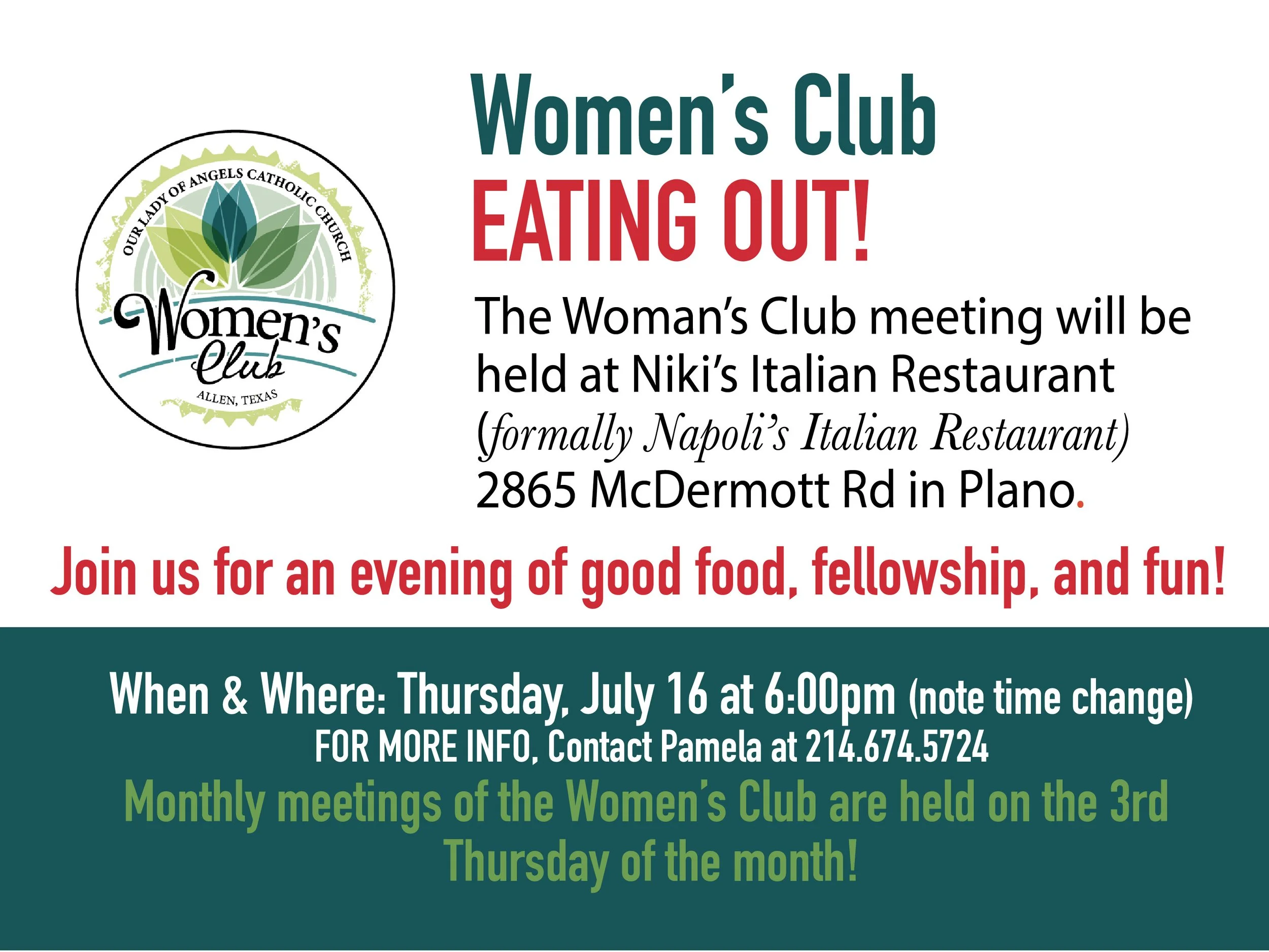 Women's Club Eating out!