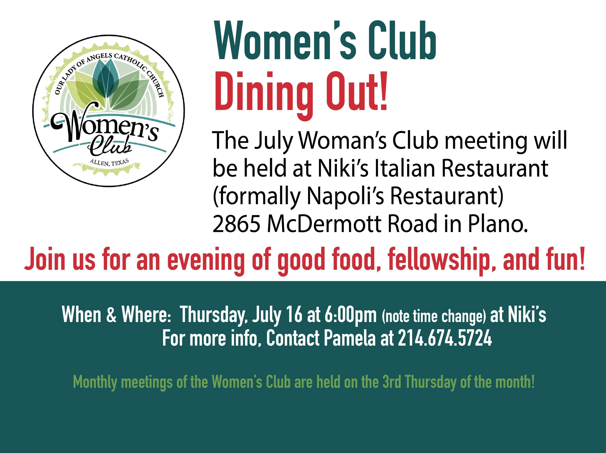 Women's Club Eating out!