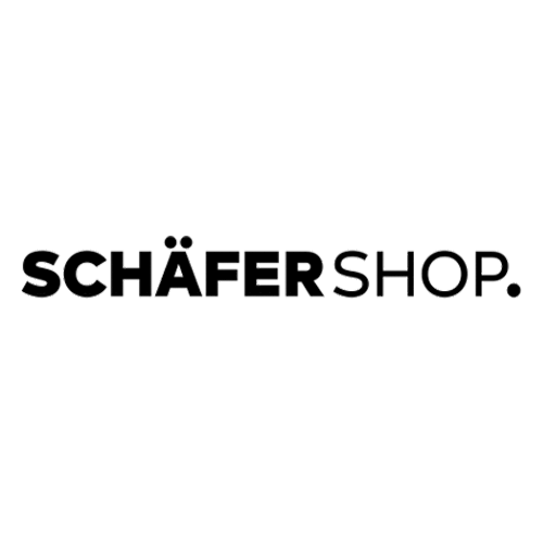 Logo des Schäfer Shops mit schwarzen Hintergrund und weißen Schriftzug 'Schäfer Shop'