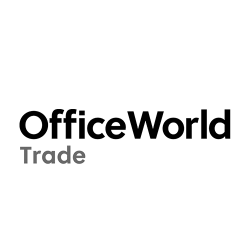 Das Logo von Office World Trade, bestehend aus stilisiertem Text in Schwarz, Grau und Weiß auf schwarzem Hintergrund.