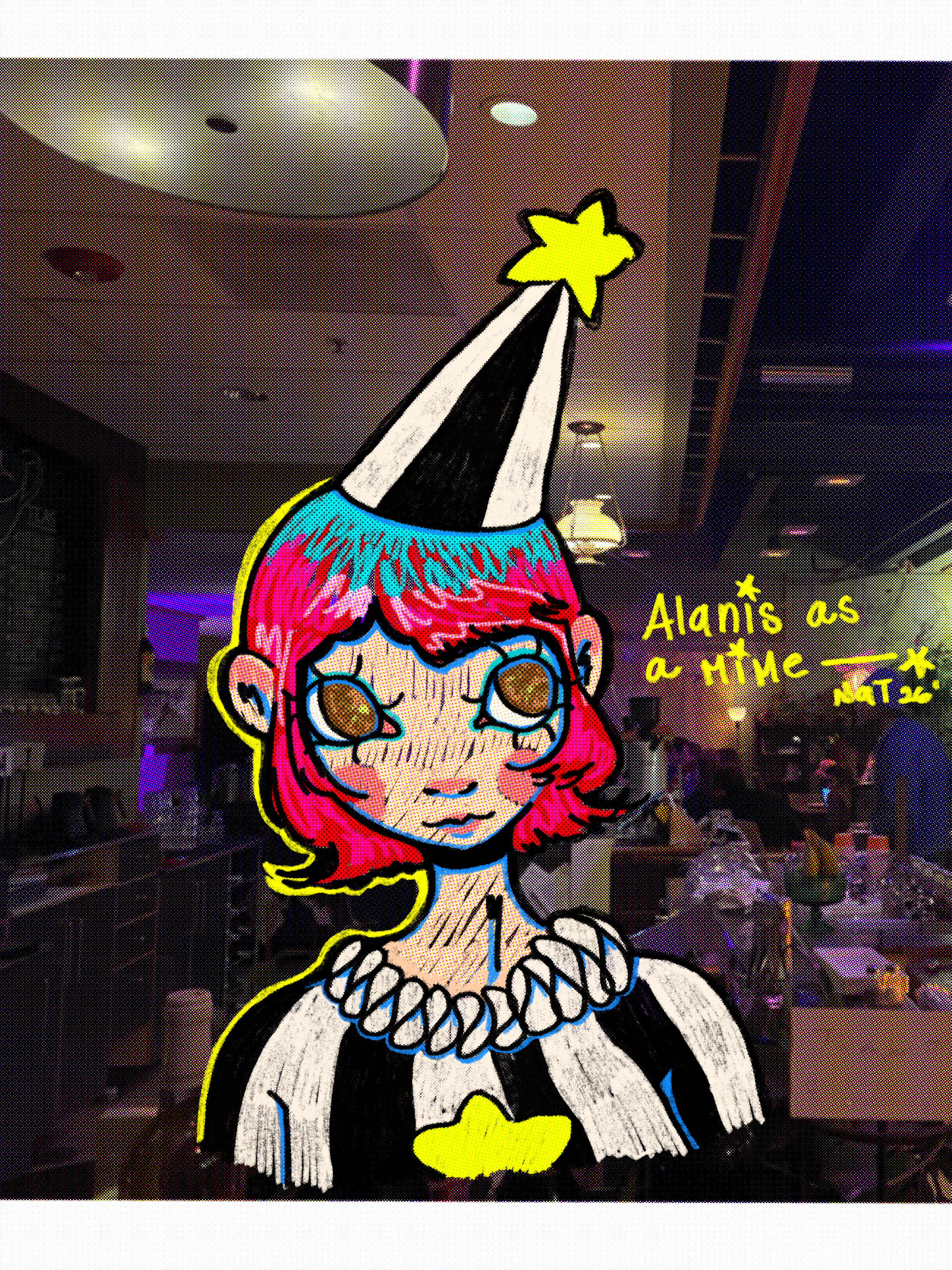 birthday postcard. digital drawing over photograph. 2026. 