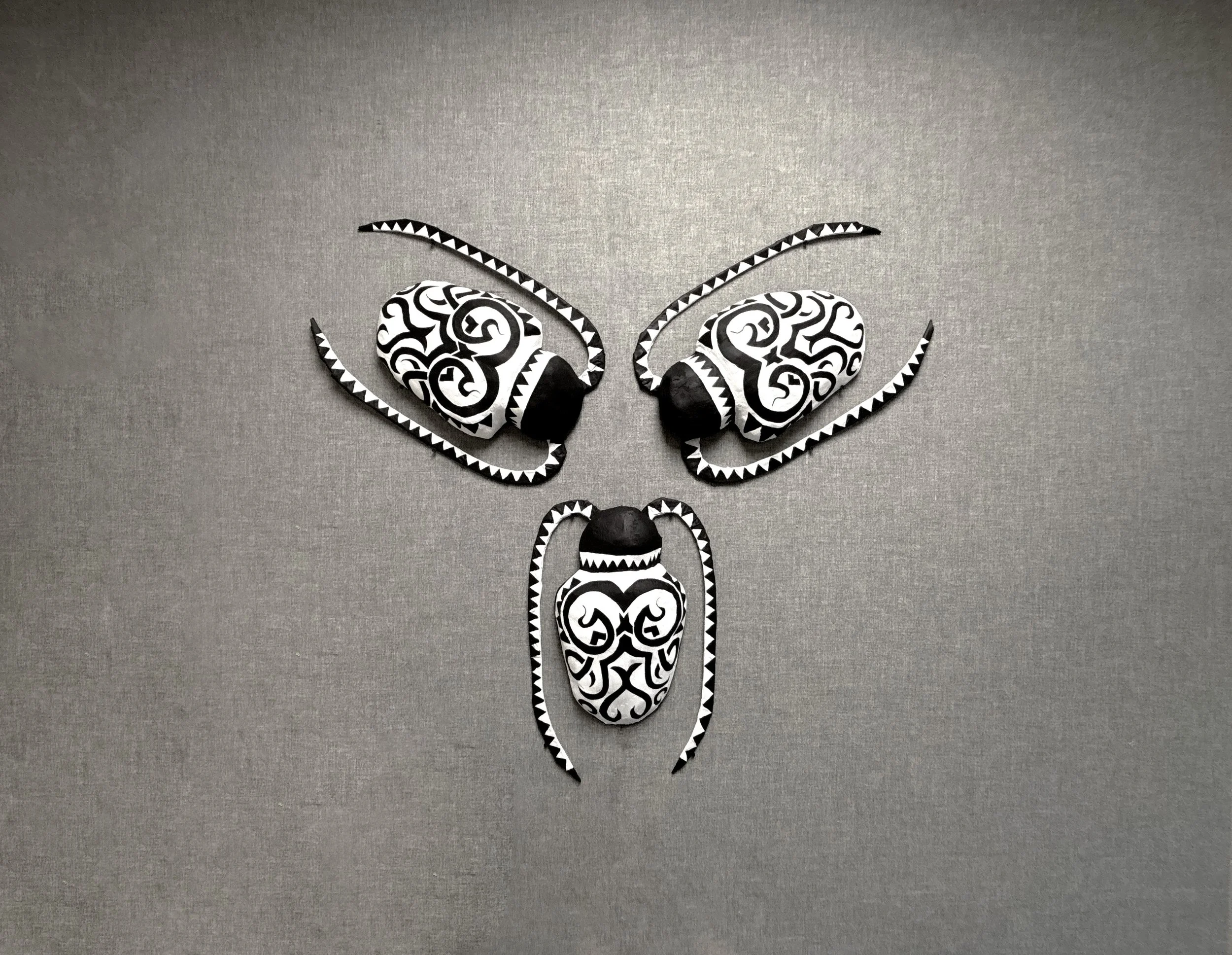 Continuing radial sculptures, I experimented with larger forms. (materials: cardboard, paper, plaster)