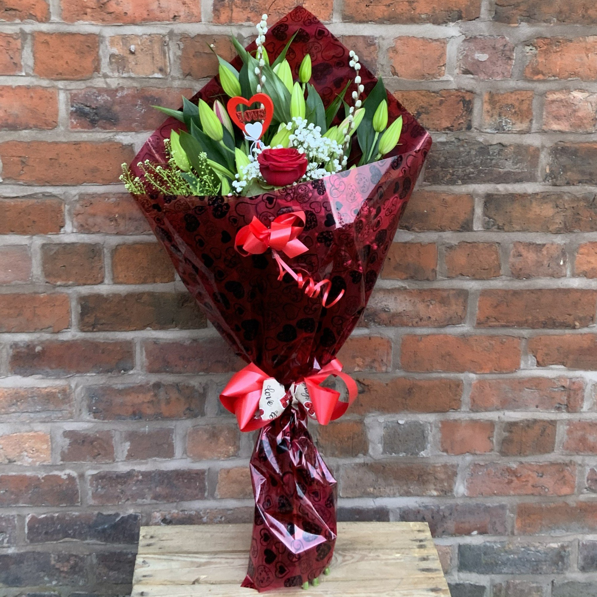 Traditional - Valentine's Single Long Stem Red Rose & Lilies